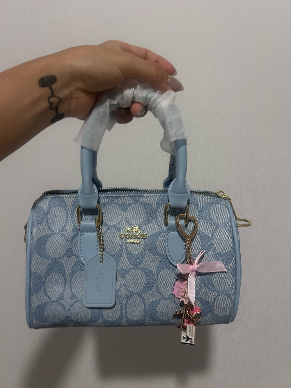 Coach Light Blue Signature Mini Satchel with Gold Hardware
